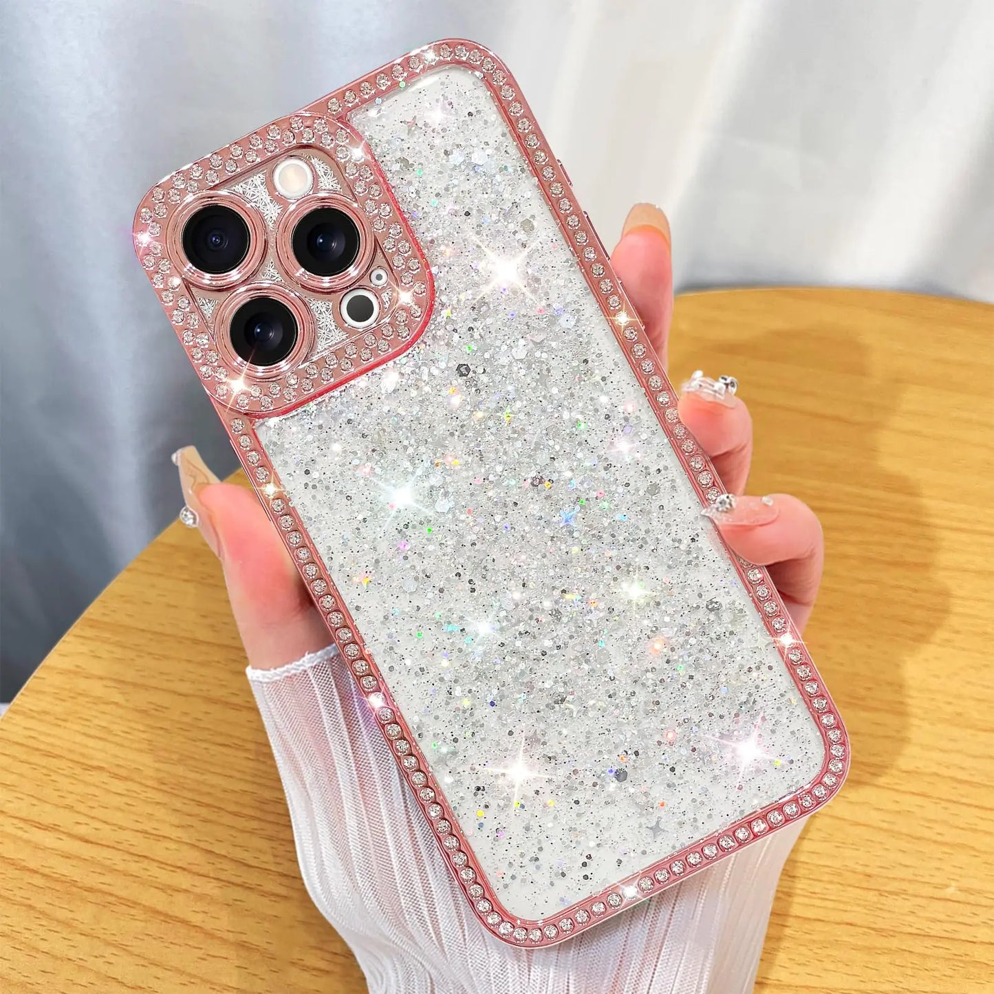 ZIYE Designed for iPhone 15 Pro Max Case Glitter Dimond Bling Cover with Camera Protector Protection Sparkle Luxury Shiny Cute Soft TPU Slim Shockproof Protective Women Girls Phone Case Blue