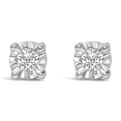 .925 Sterling Silver 1/10 Cttw Round Brilliant-Cut Lab Grown Diamond Miracle-Set Stud Earrings (F-G Color, VS1-VS2 Clarity)